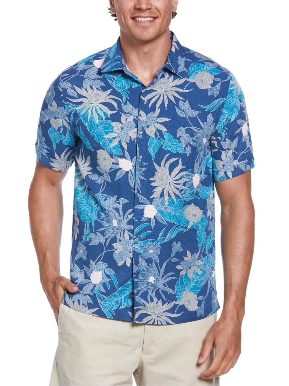 NEW Cubavera Men's Blue Floral Short-Sleeve Button-Up Shirt XXL
